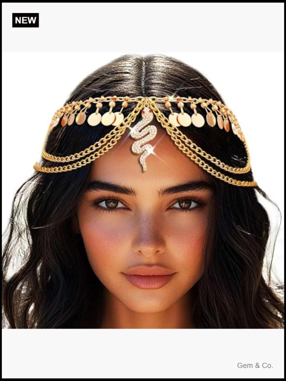 Sequin Head Chain Hair Accessory with Snake Pendant